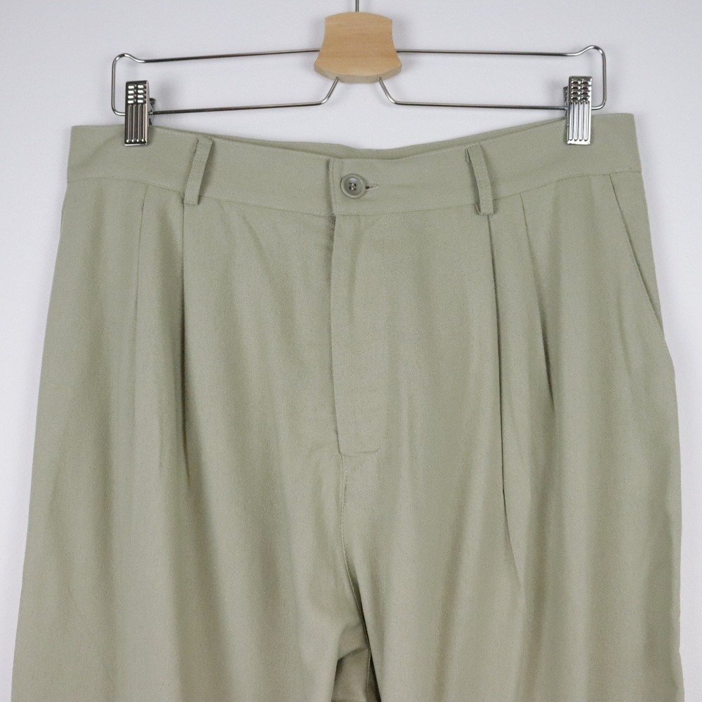 OZMA Silk Clyde Pants Sage Green Large Pleated High Waist - Picture 6 of 8